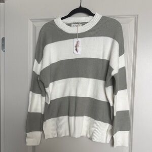 Jessica Simpson Olive  and White Striped Crew Neck Sweater